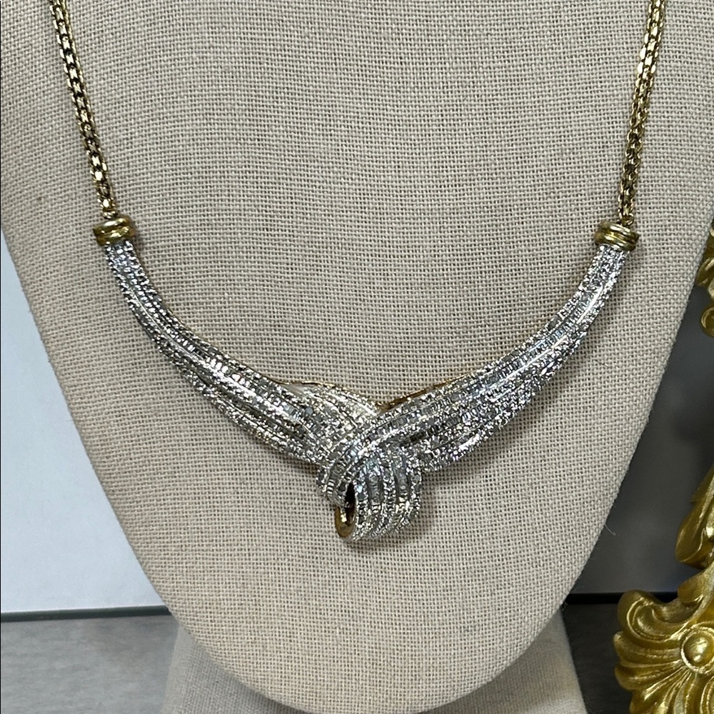 Vintage Gold Plated Brass CZ Knot Necklace